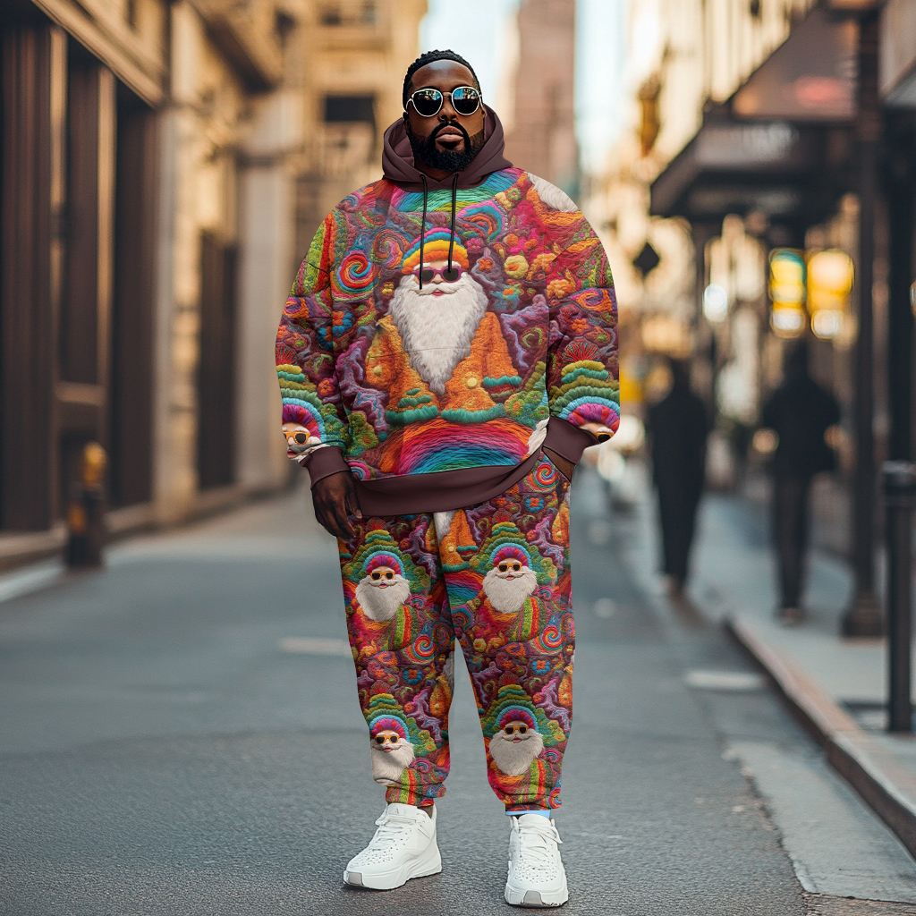 Men's Plus Size Christmas Santa Claus Graphic Casual Street Hoodie Trousers Two-Piece Set