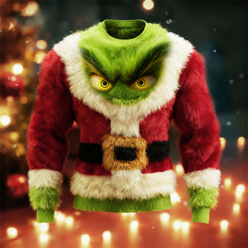 Men's Christmas Monster Santa Claus Cozy Plush Sweatshirt