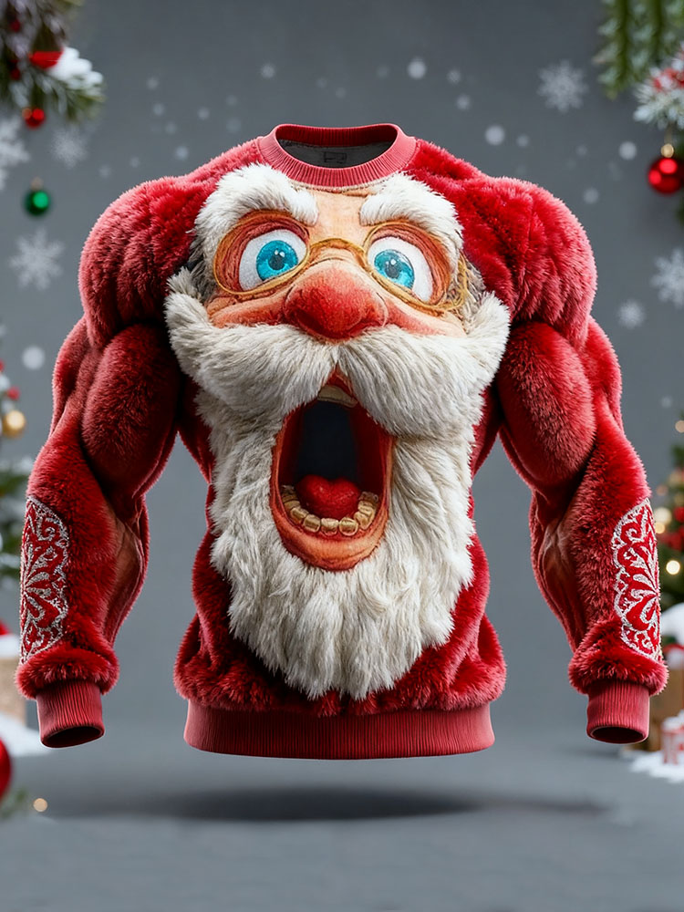 Men's Surprised Santa Claus Print Ugly Sweater