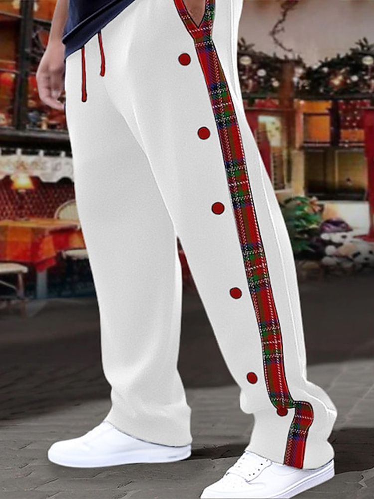 Christmas Plaid Casual Print Contrast Sweatpants