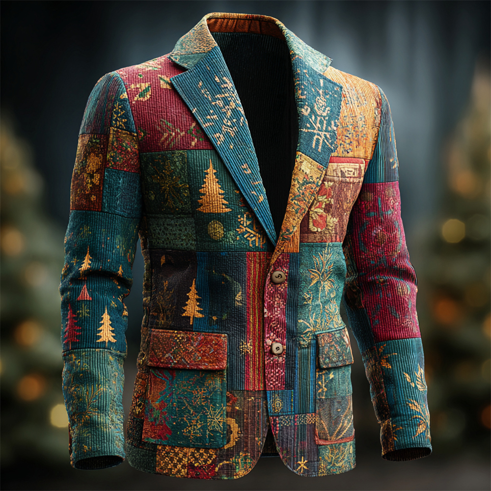 Christmas Tree Patchwork Pattern Vintage Men's Corduroy Suit