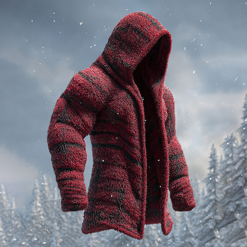 Men's Christmas Themed Plush Printed Zip Up Hoodie