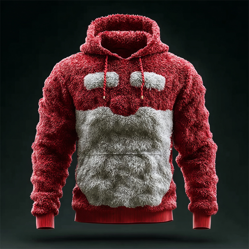 Men's Christmas Santa Claus Contrast Color Cozy Plush Hoodie