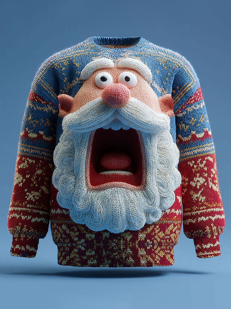 Men's Funny Santa Claus Head Christmas Ugly Sweater
