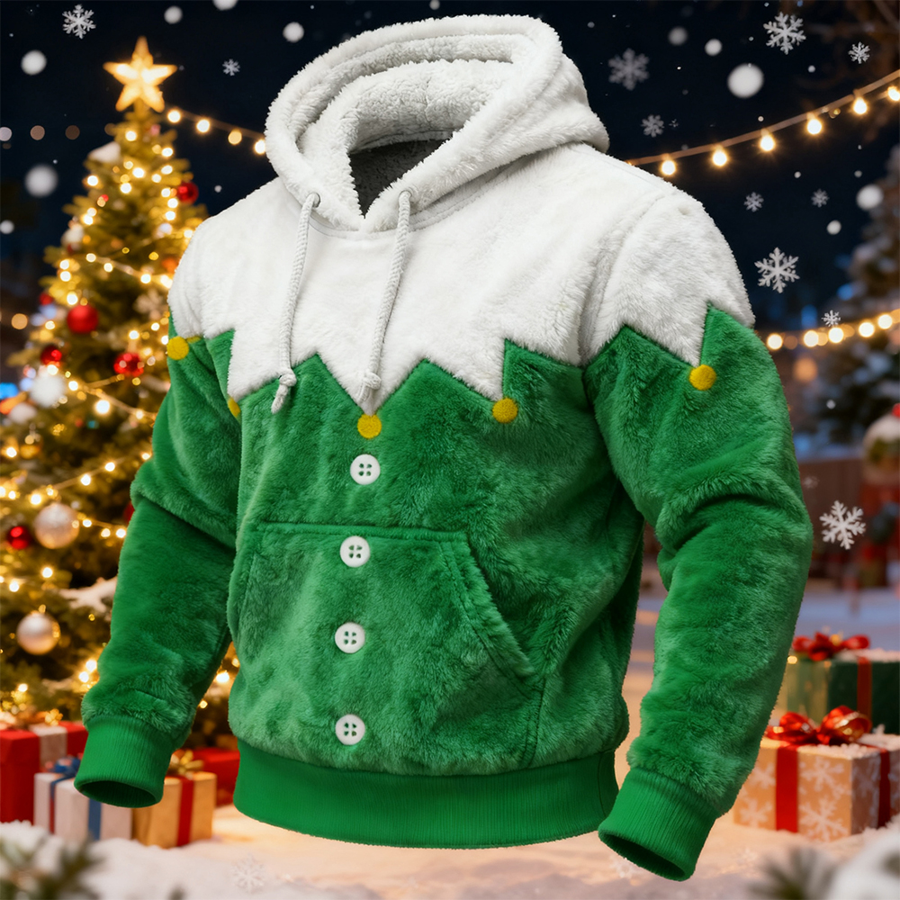 Men's Christmas Elf Inspired Cozy Plush Hoodie