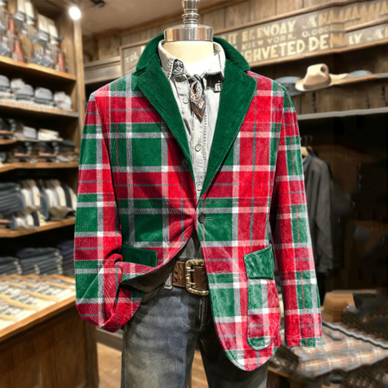 Men's Retro Christmas Plaid Casual Blazer