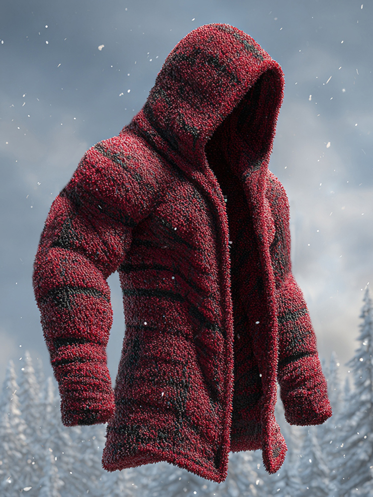 Men's Christmas Themed Plush Printed Zip Up Hoodie