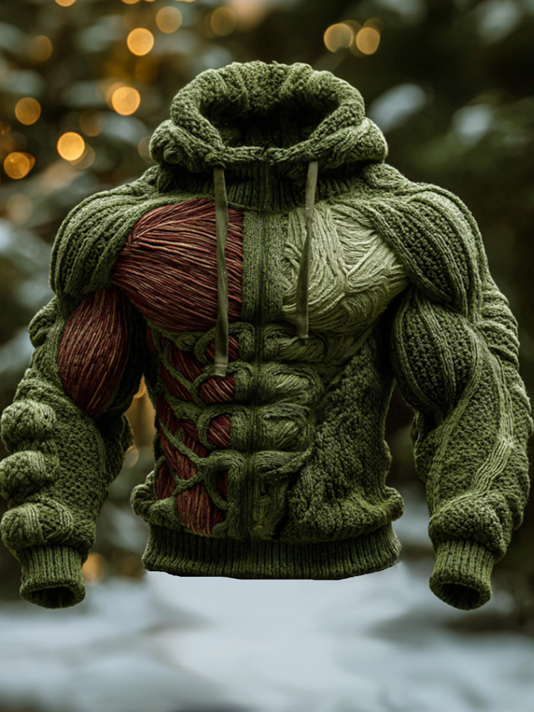 Men's Artistic Line Warm Hooded Sweater