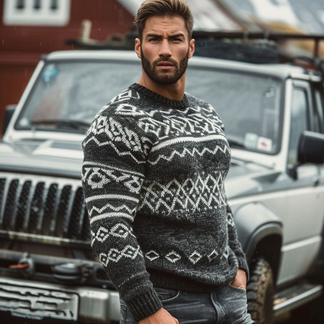 Men's Warmth Scandinavian Knit Jacquard Icelandic Art Cozy Knit Sweater