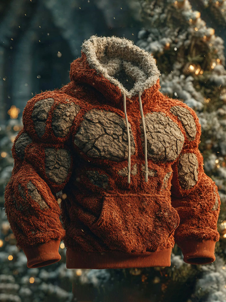 Men's Muscle Texture And Rock Art Plush Insulated Hoodie