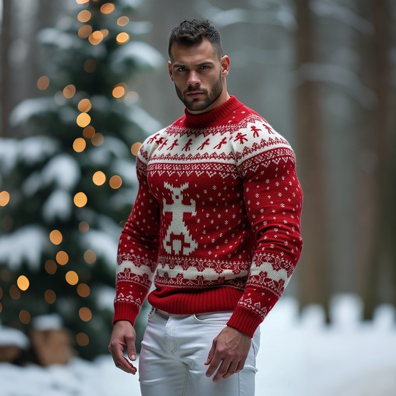 Men's Christmas Jacquard Icelandic Art Cozy Knit Long Sleeve Sweater