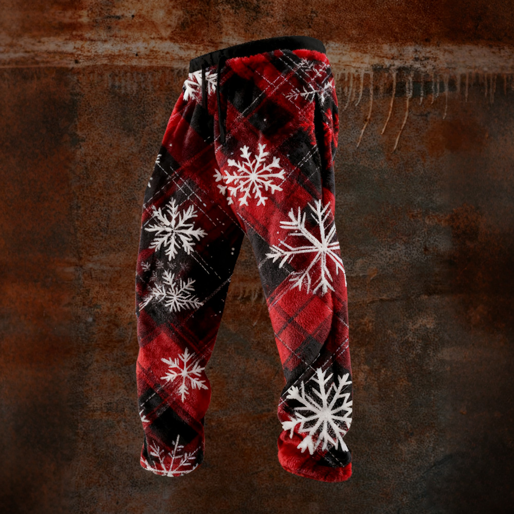 Men's Christmas Snowflake Plaid Art Vintage Cozy Plush Sweatpants