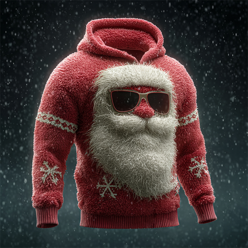 Men's Christmas Santa Claus Snowflakes Cozy Plush Hoodie