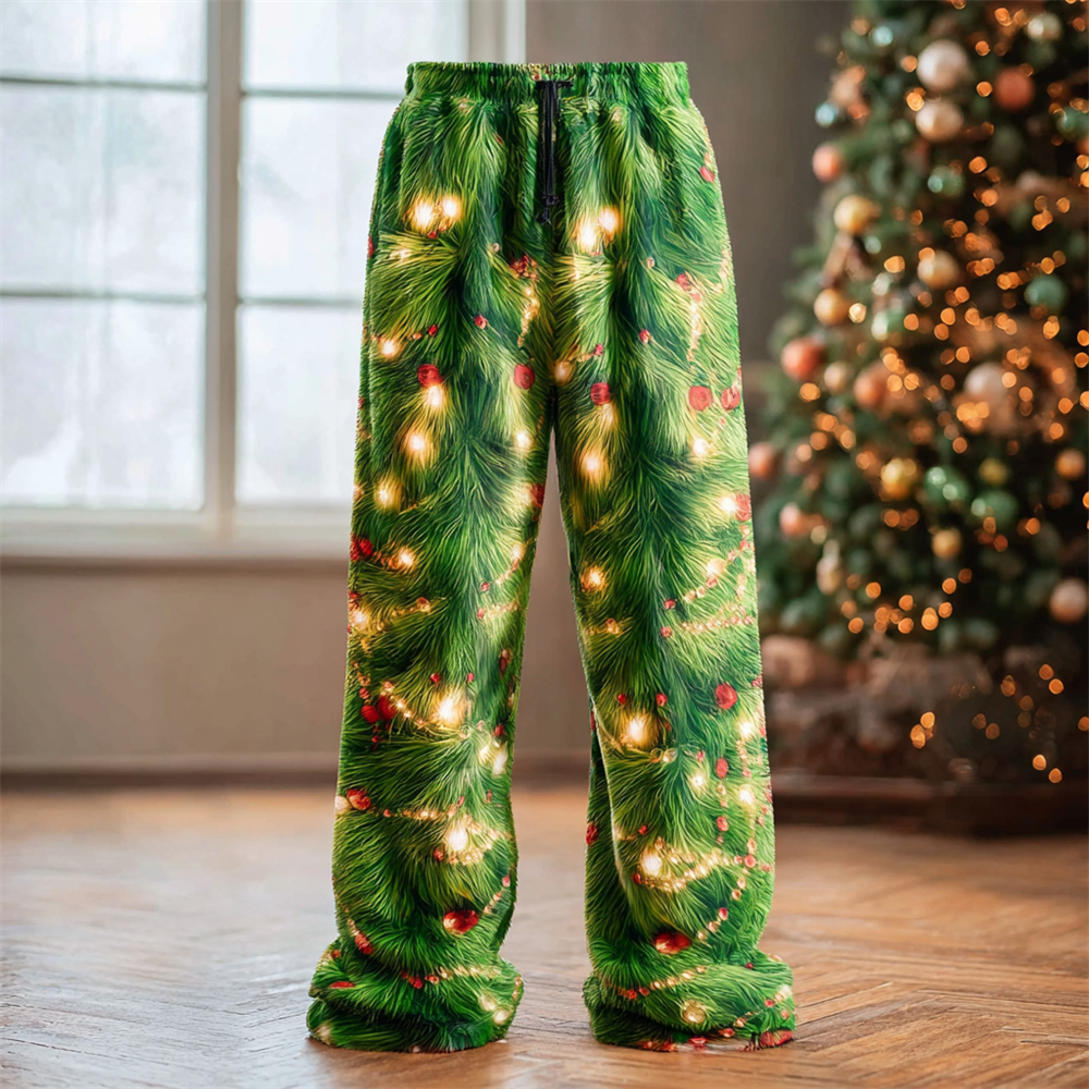 Christmas Lights & Trees Men's Knit Straight Leg Pants