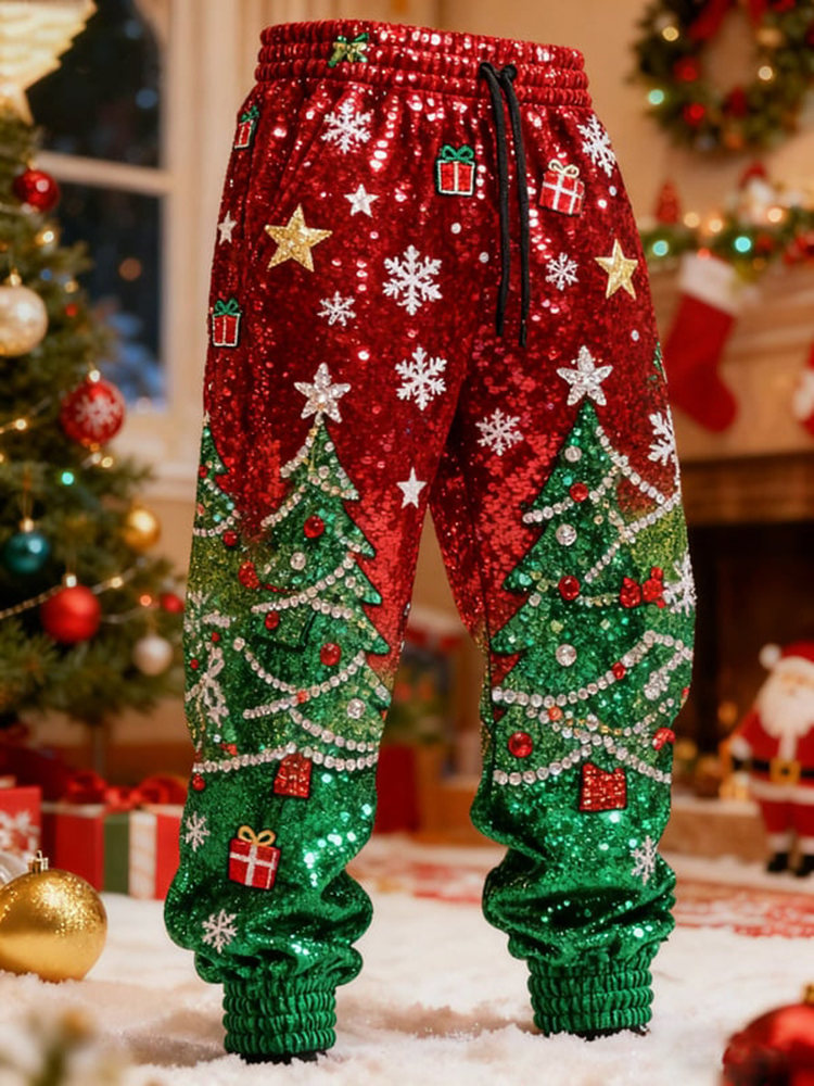 Men's Vintage Christmas Tree Pattern Sweatpants