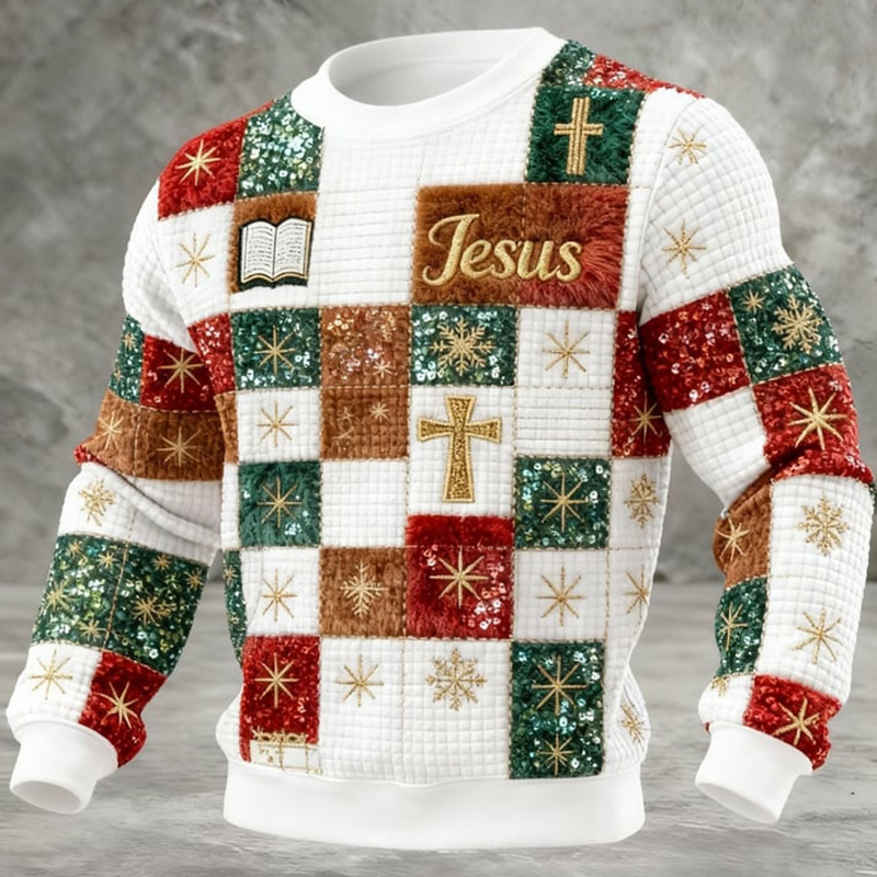 Men's Christmas Faith Print Crew Neck Long Sleeve Sweatshirt