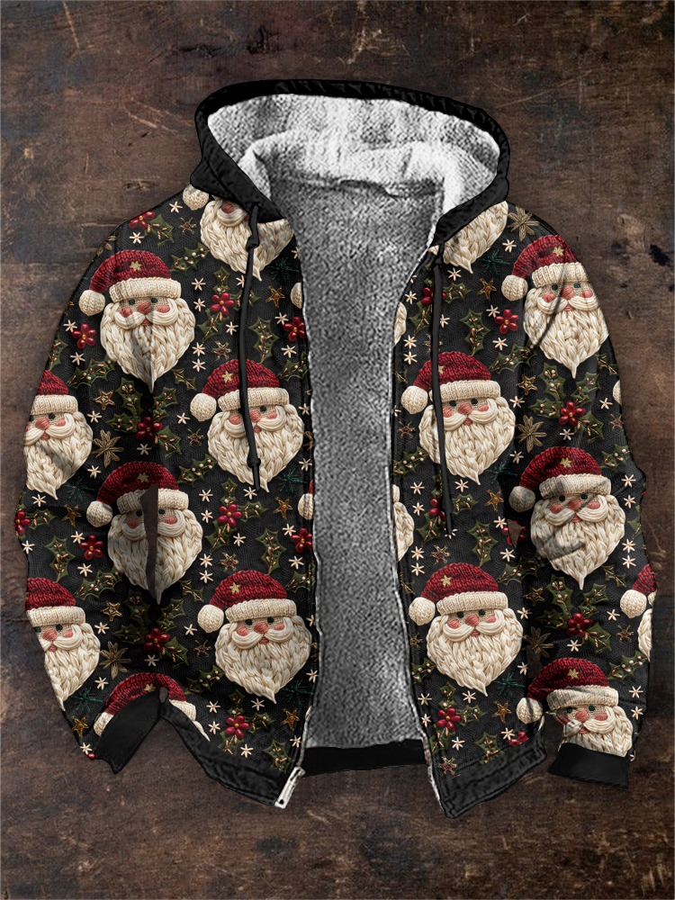 Men's Funny Christmas Santa Zipper Printed Hoodie