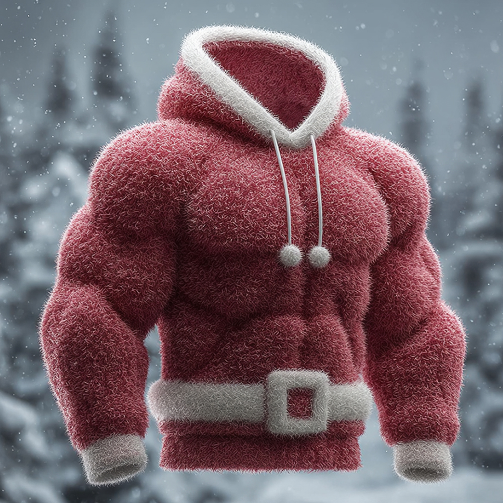 Men's Christmas Muscle Line Art Flannel Hooded Sweater