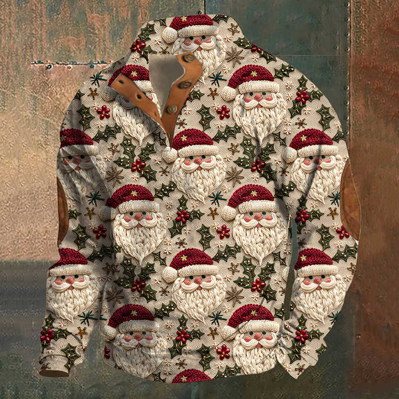 Men's Vintage Christmas Santas Print Casual Sweatshirt