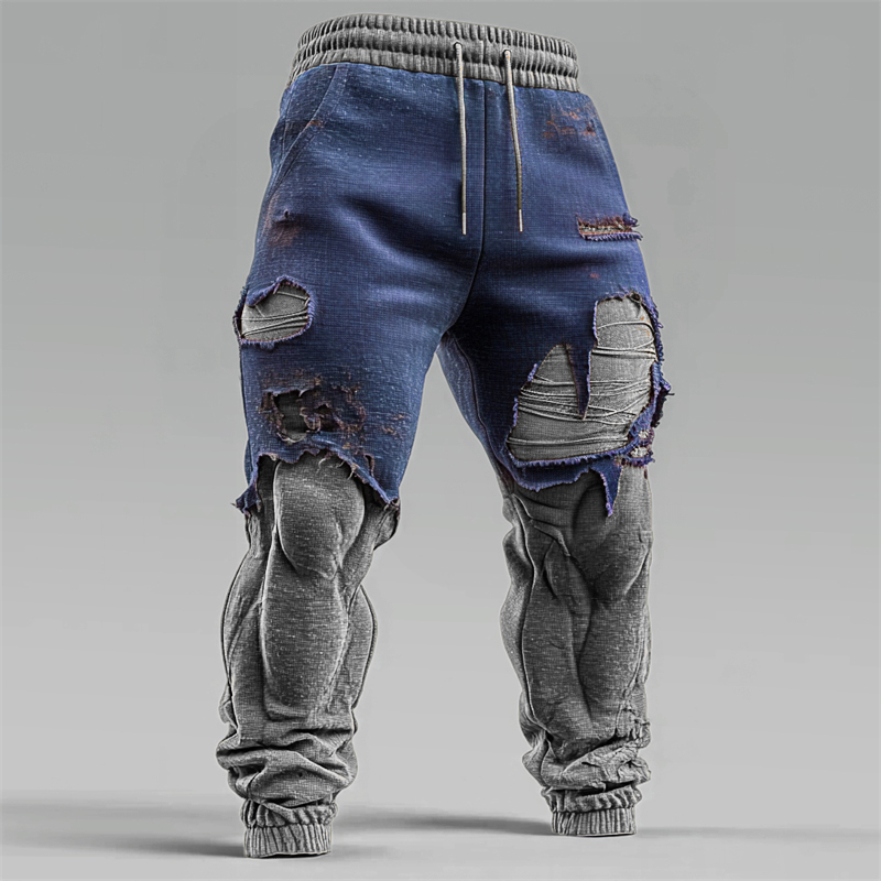 Men's Christmas Season Muscle Line Contrast Distressed Sweatpants