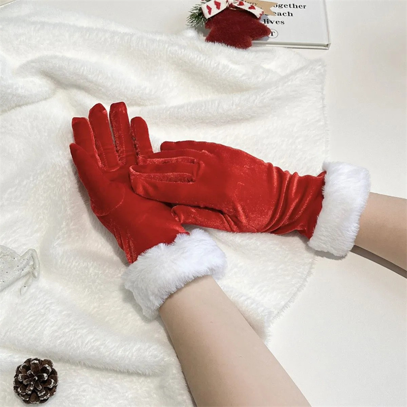 Christmas Classy Fur Trim Cozy Velvet Gloves