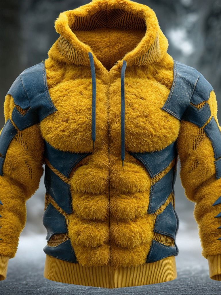 Men's Muscle-line Artistic Plush Warm Hoodie