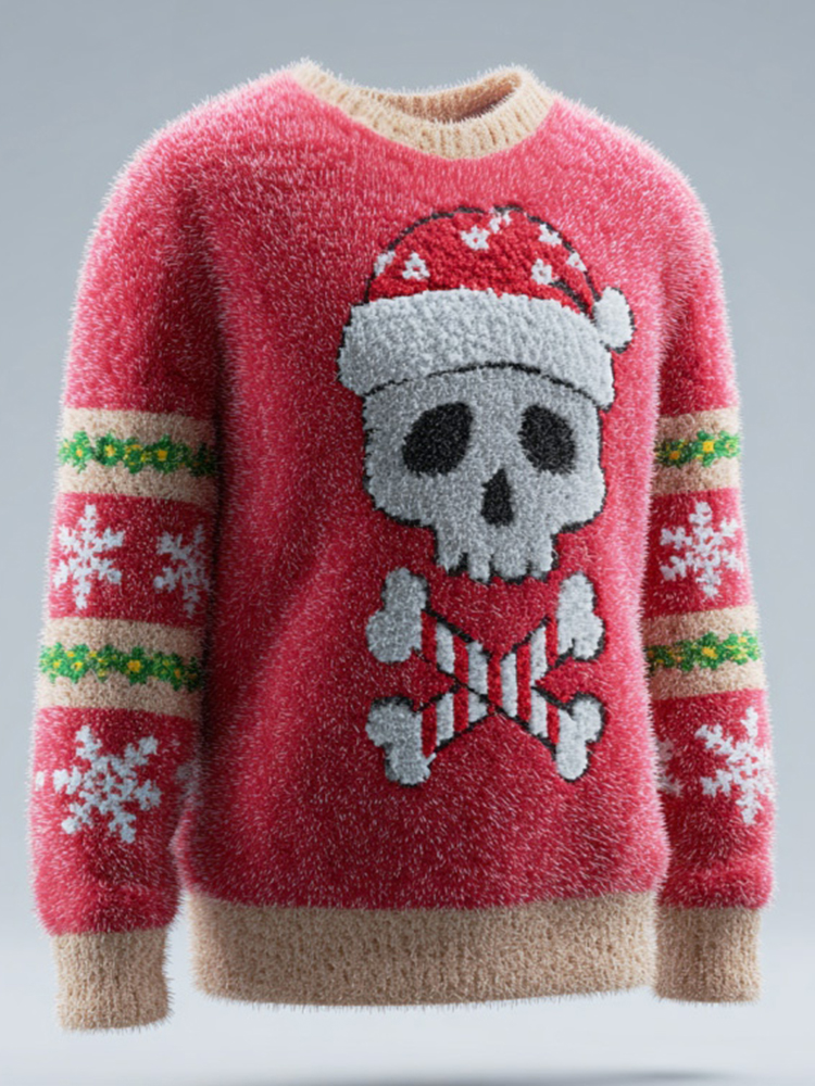 Men's Christmas Skull Comfortable Plush Sweatshirt
