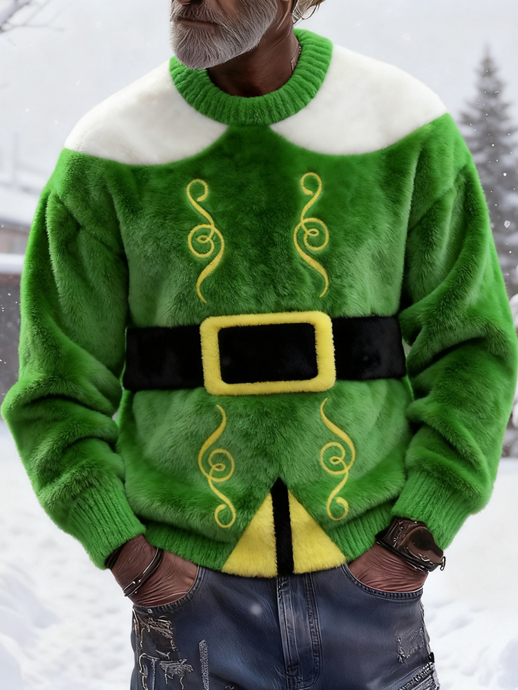 Men's Christmas Elf Costume Inspired Cozy Plush Hoodie
