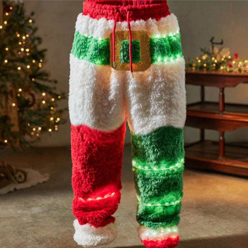 Men's Fun Christmas Lights Color Block Comfortable Plush Sweatpants