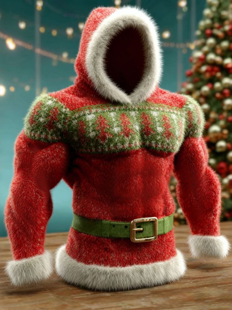 Men's Christmas Tree Pattern Ugly Flannel Hoodie