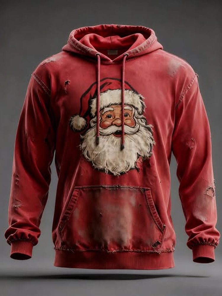 Vintage Christmas Santa Claus Print Hoodie