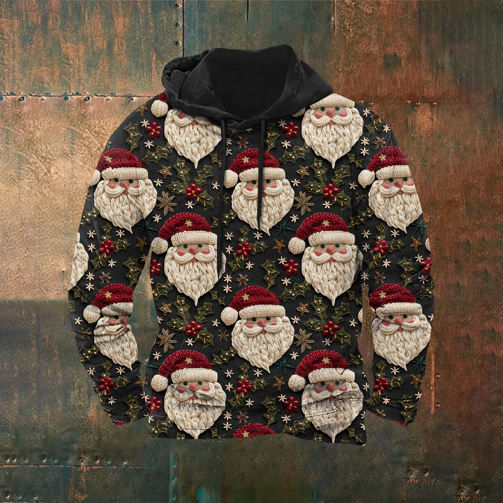 Men's Vintage Christmas Santas Print Casual Hoodie