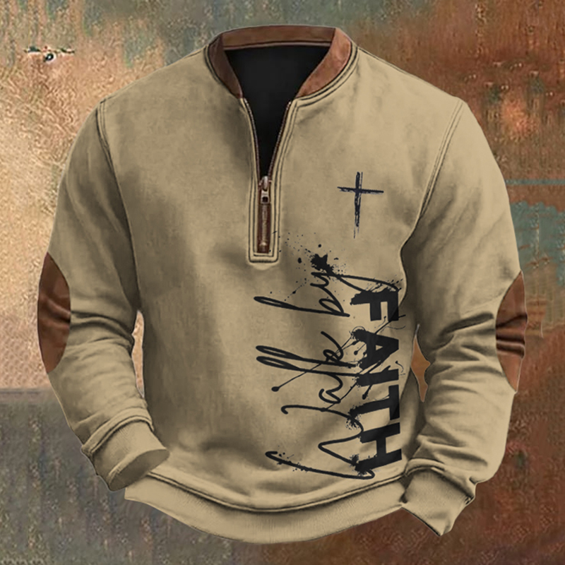 Men's Vintage Faith Graphics Printed Zip Collar Mens Christian Sweatshirt