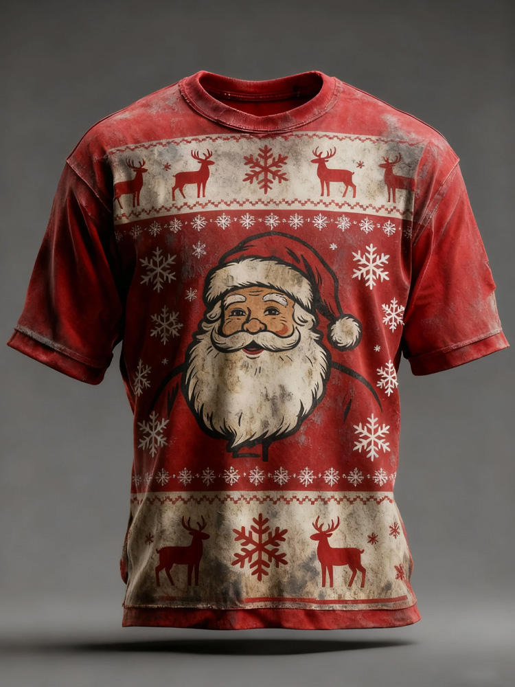 Men's Vintage Christmas Santa Claus Printed T-shirt