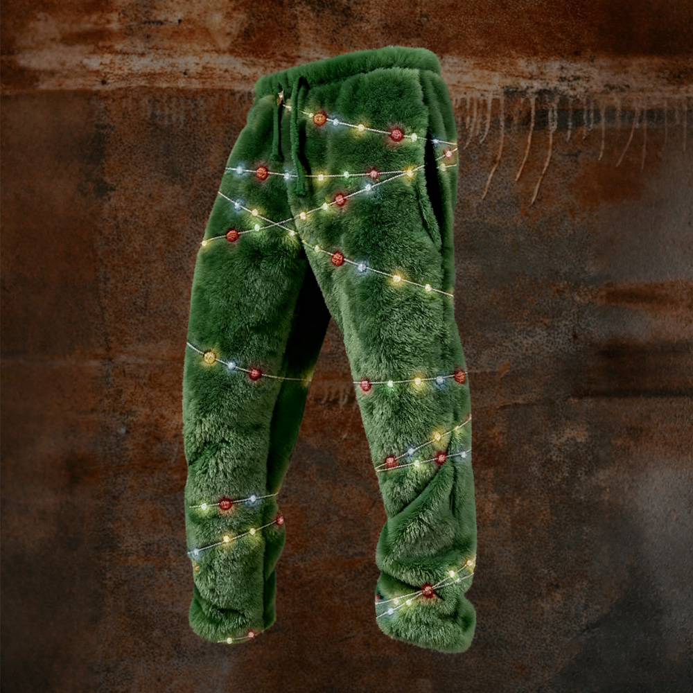 Men's Christmas Lights Embroidered Vintage Cozy Plush Sweatpants