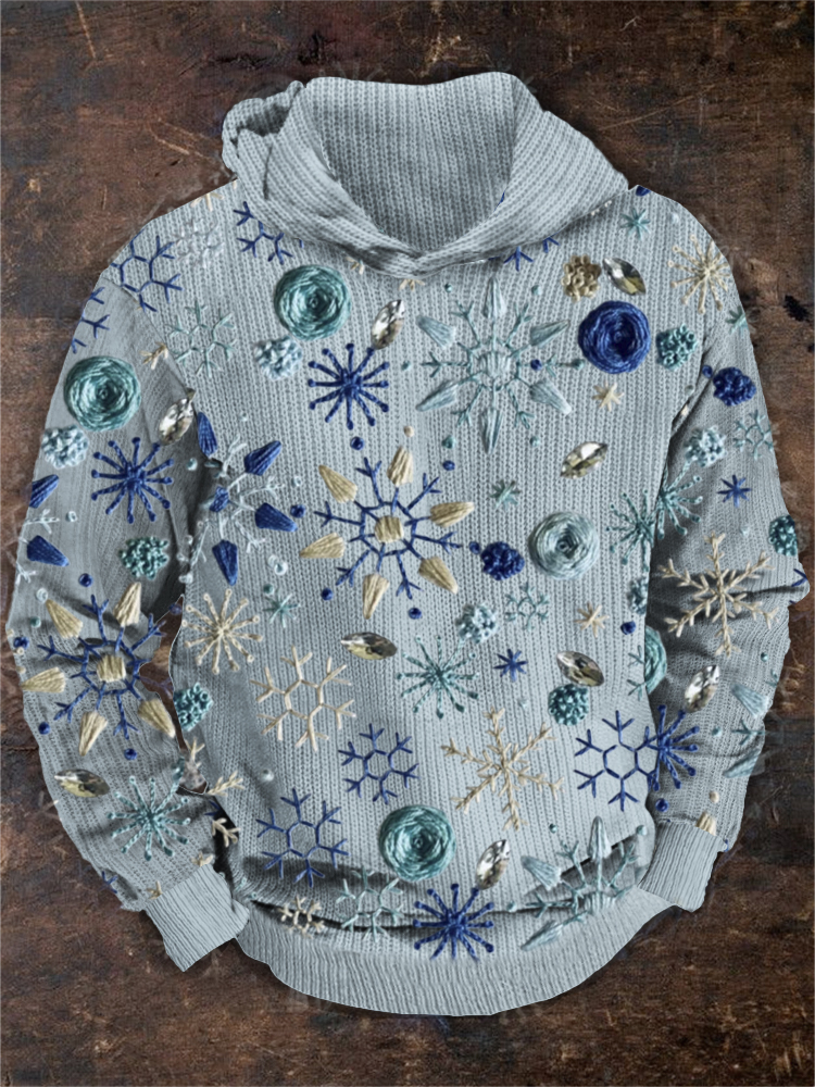 Christmas Snowflake Embroidery Men's Hooded Sweatshirt