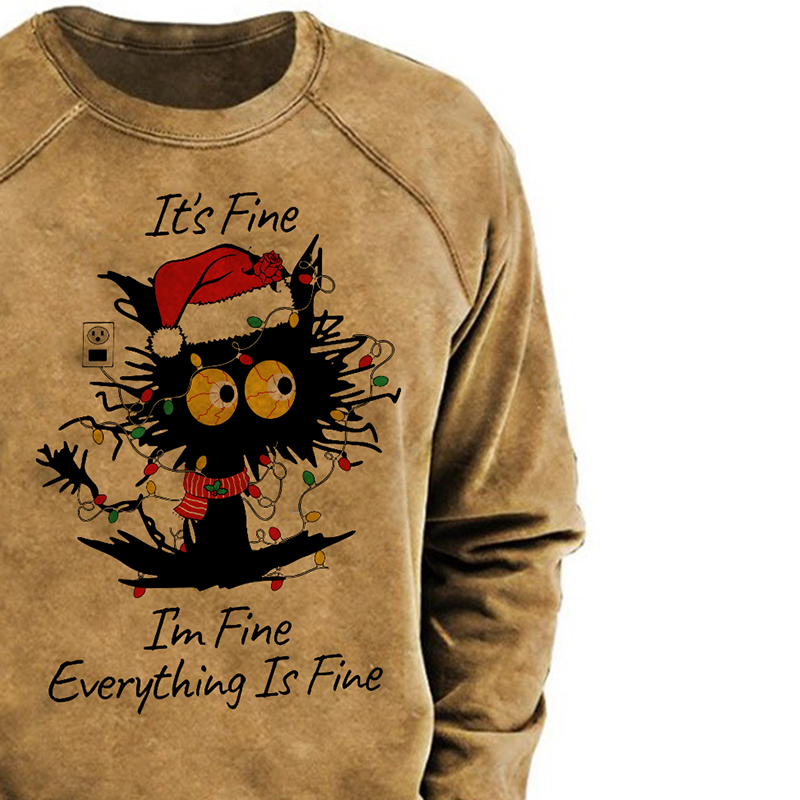 Christmas Black Cat Vintage Crew Neck Sweatshirt