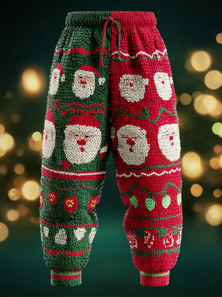 Santa Claus And Fairy Light Pattern Knitted Thermal Pants