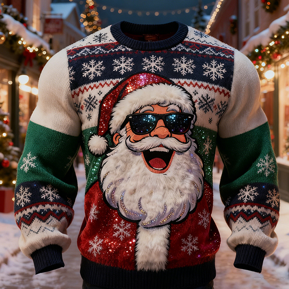 Laughter Santa Pattern Flannel Crew Neck Sweatshirt