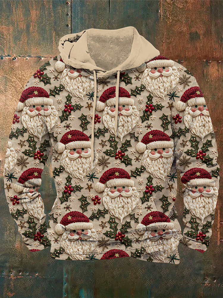 Men's Vintage Christmas Santas Print Casual Hoodie