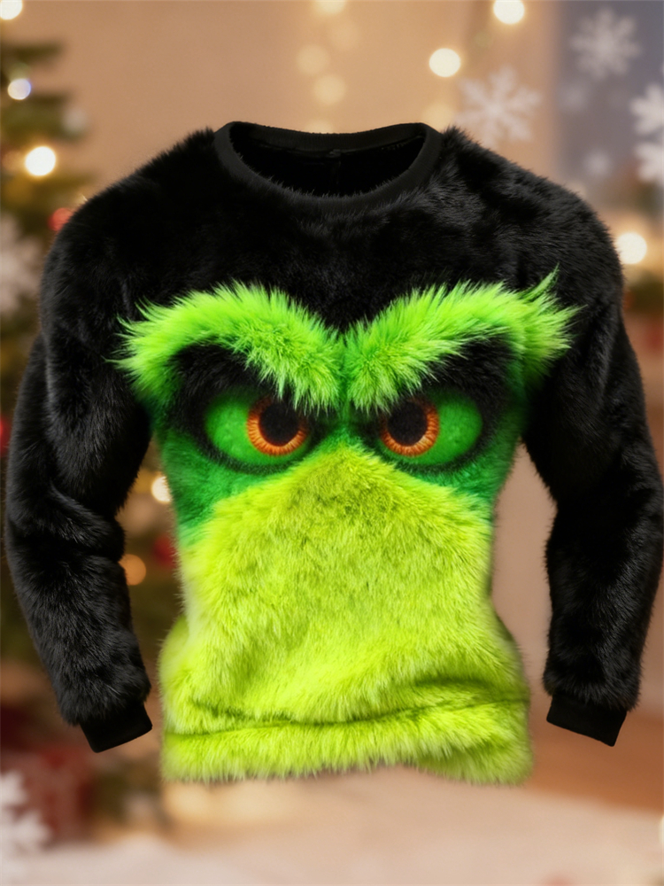 Men's Christmas Monster Contrast Color Cozy Plush Sweatshirt