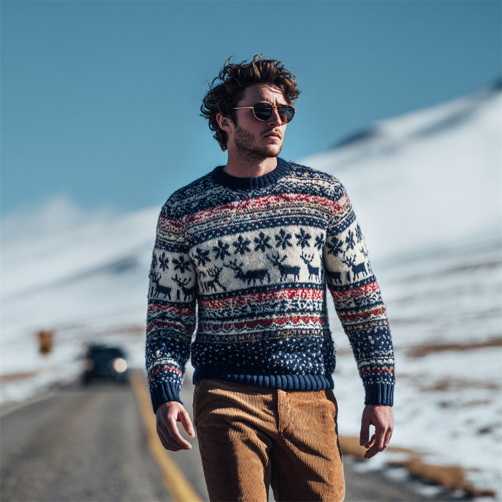 British-style Christmas Reindeer Design Men's Icelandic Sweater