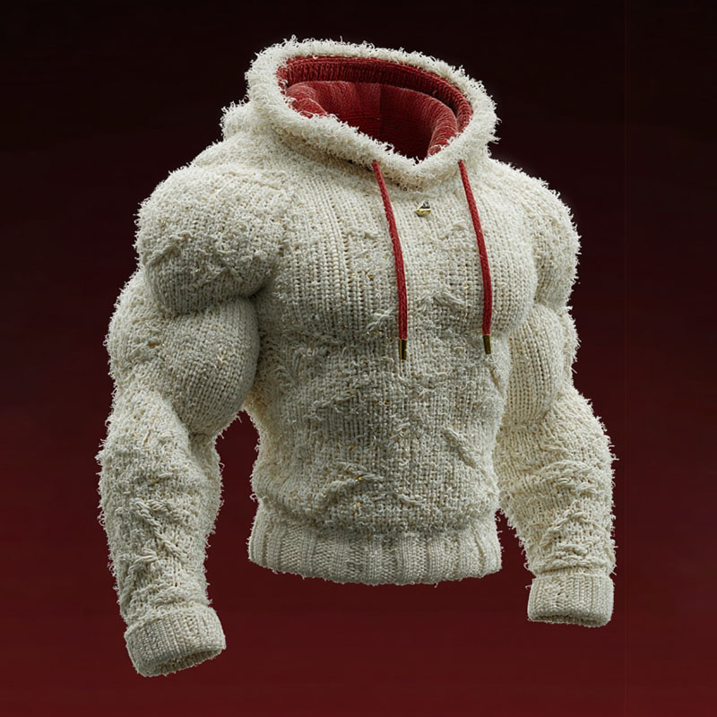 Men's Vintage White Christmas Art Color Block Cozy Hoodie