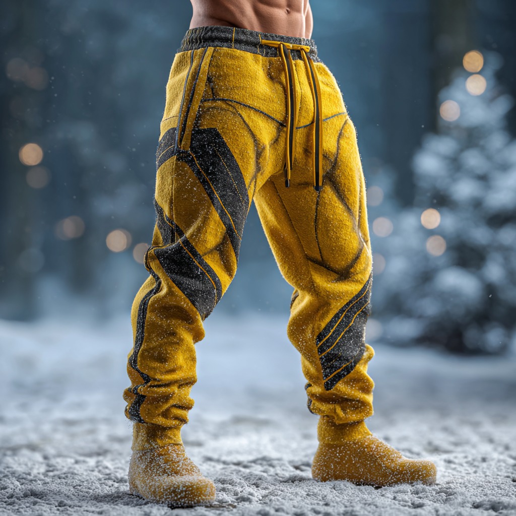 Men's Muscle-line Artistic Plush Warm Sports Pants