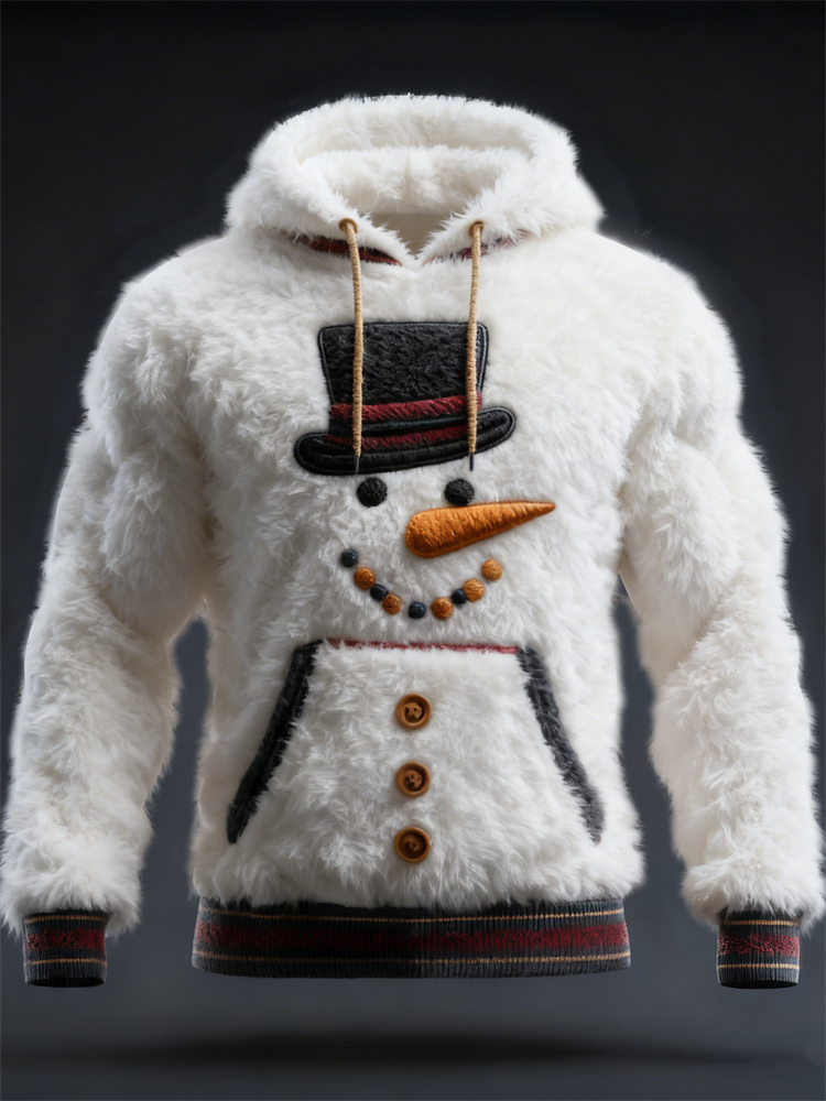 Men's Christmas Snowman Inspired Cozy Plush Hoodie