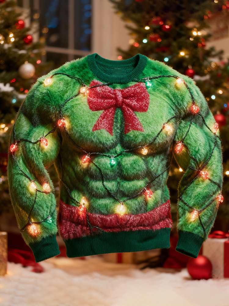 Men's Christmas Lights And Butterfly Print Plush Sweatshirt