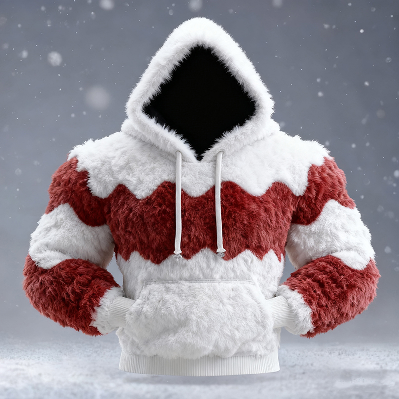Men's Santa Claus Color Block Cosplay Plush Sweatshirt