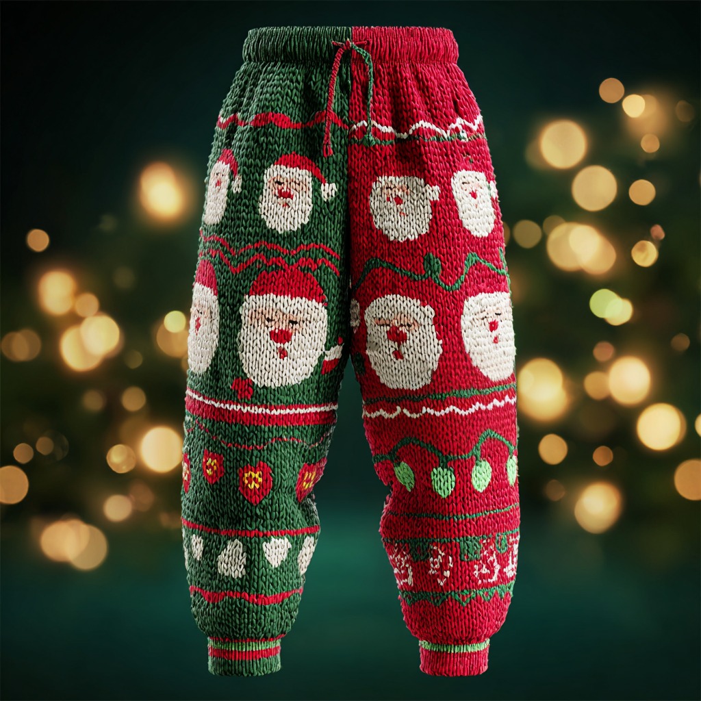 Santa Claus And Fairy Light Pattern Knitted Thermal Pants