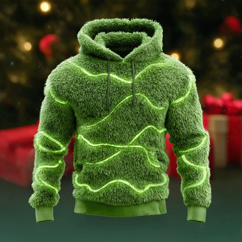 Christmas Lights Design Men's Winter Warm Flannel Sweatshirt