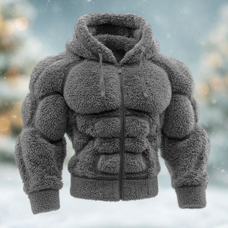 Men's Christmas Vintage Line Art Knit Zip Up Hooded Sweater